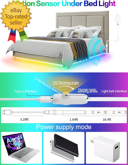 Motion Activated LED Light Strip 16.4FT Motion Sensor LED Light Indoor