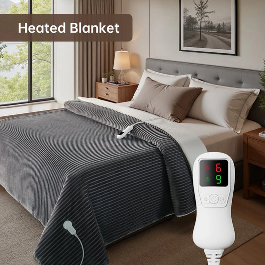 Heated Blanket Twin Size, Washable Heated Blanket Electric, Electric Blanket, Silver, 62" X 84", Blanket Warmer Heating Blanket Heat Warming Blanket Electric Blanke Heater